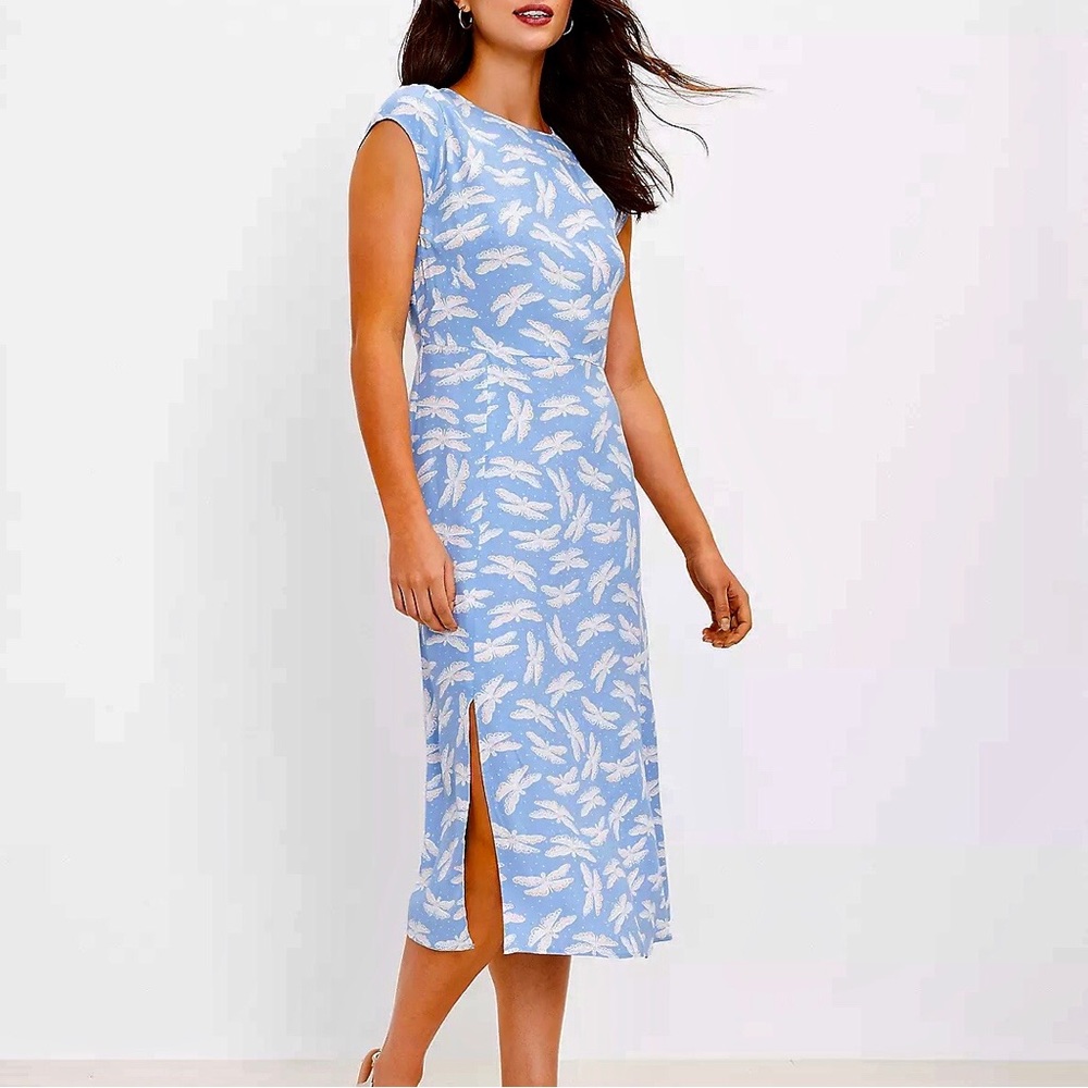 Loft Butterfly Blue Cap Sleeve Dress